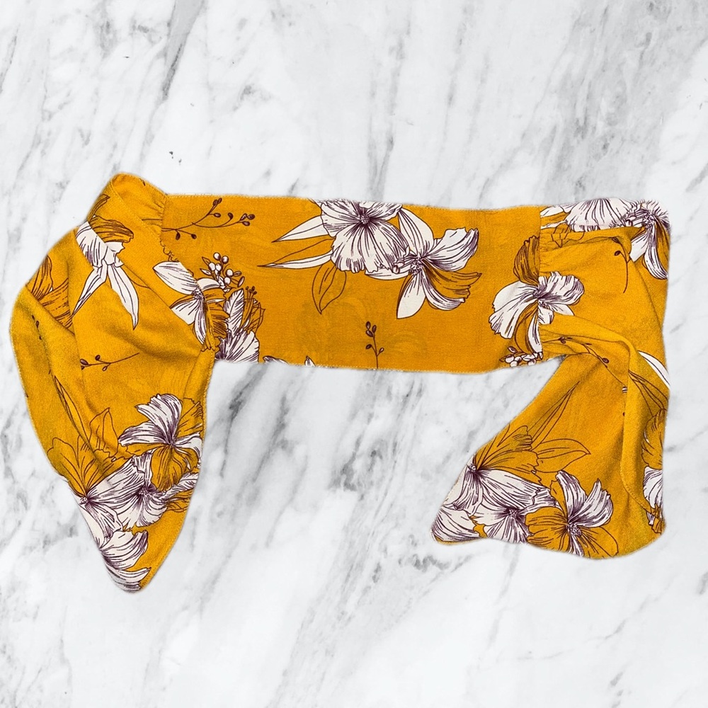 Women’s yellow floral bandeau tie back crop top one size like new